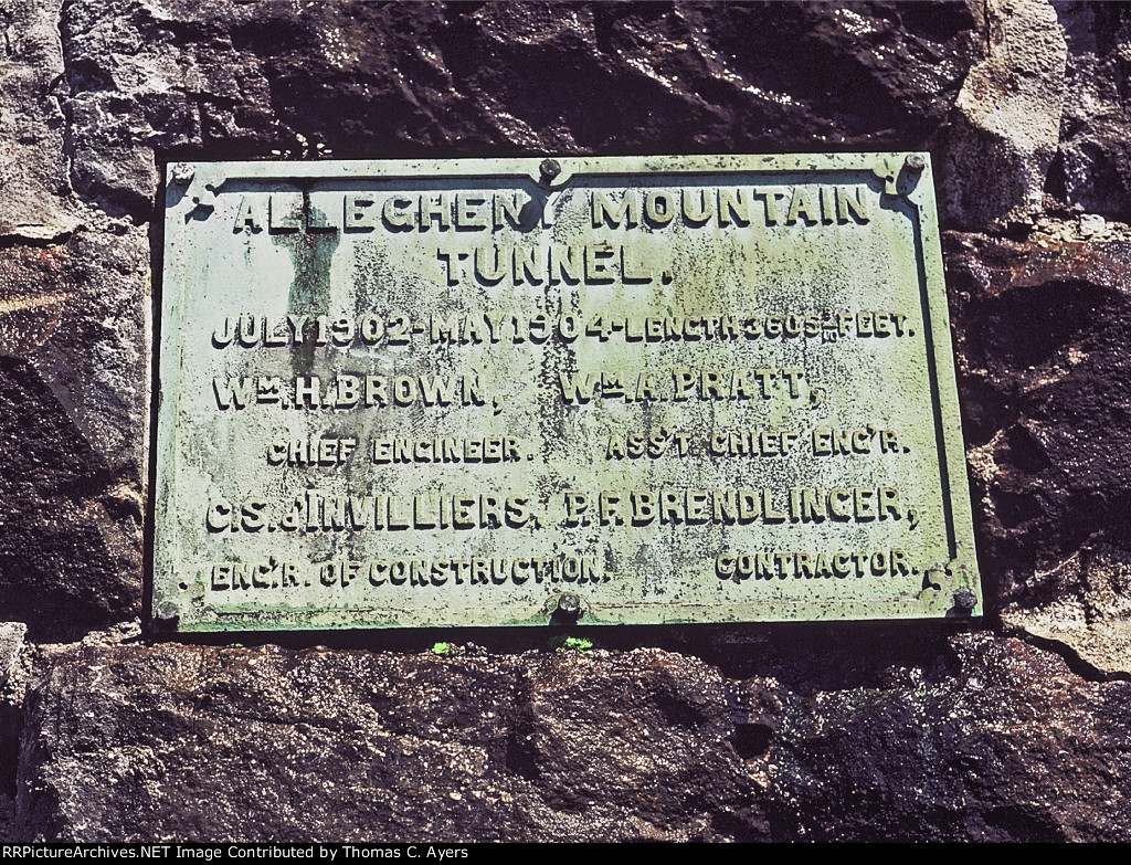 CR Allegheny Tunnel, Builder's Plate, 1985